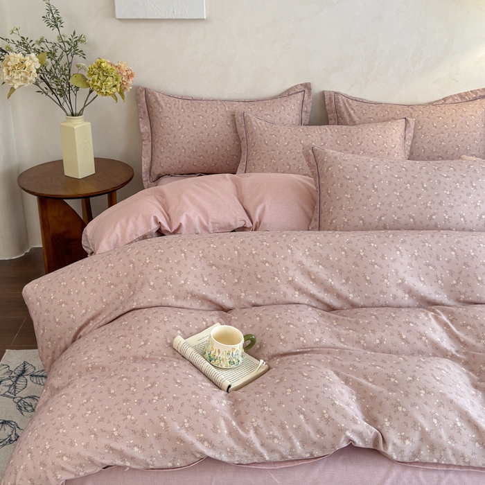 91家纺网 家纺一手货源 找家纺 U品汇 2026新款全棉纯棉麻数码印花四件套亚麻复古夏季床上用品（70%棉30%亚麻） 伊人-豆沙