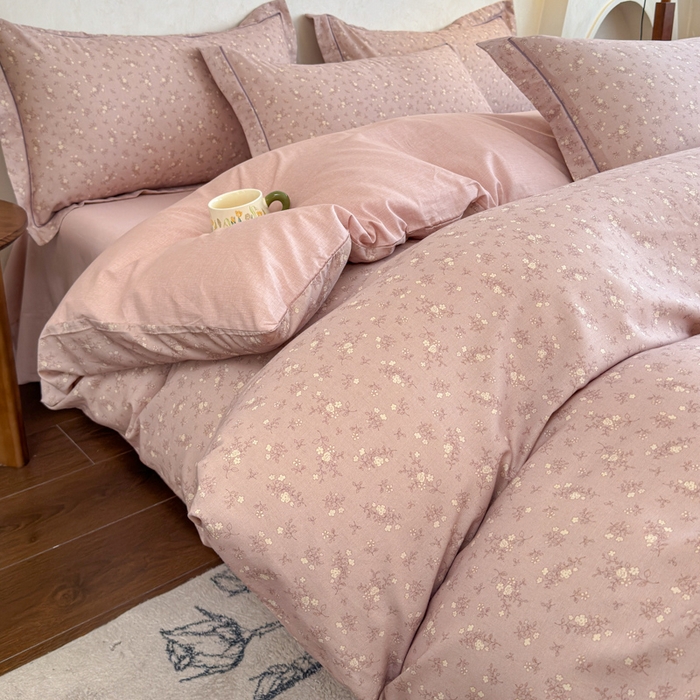 91家纺网 家纺一手货源 找家纺 U品汇 2026新款全棉纯棉麻数码印花四件套亚麻复古夏季床上用品（70%棉30%亚麻） 伊人-豆沙