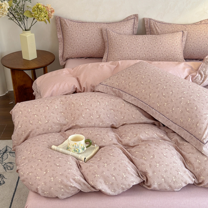 91家纺网 家纺一手货源 找家纺 U品汇 2026新款全棉纯棉麻数码印花四件套亚麻复古夏季床上用品（70%棉30%亚麻） 伊人-豆沙