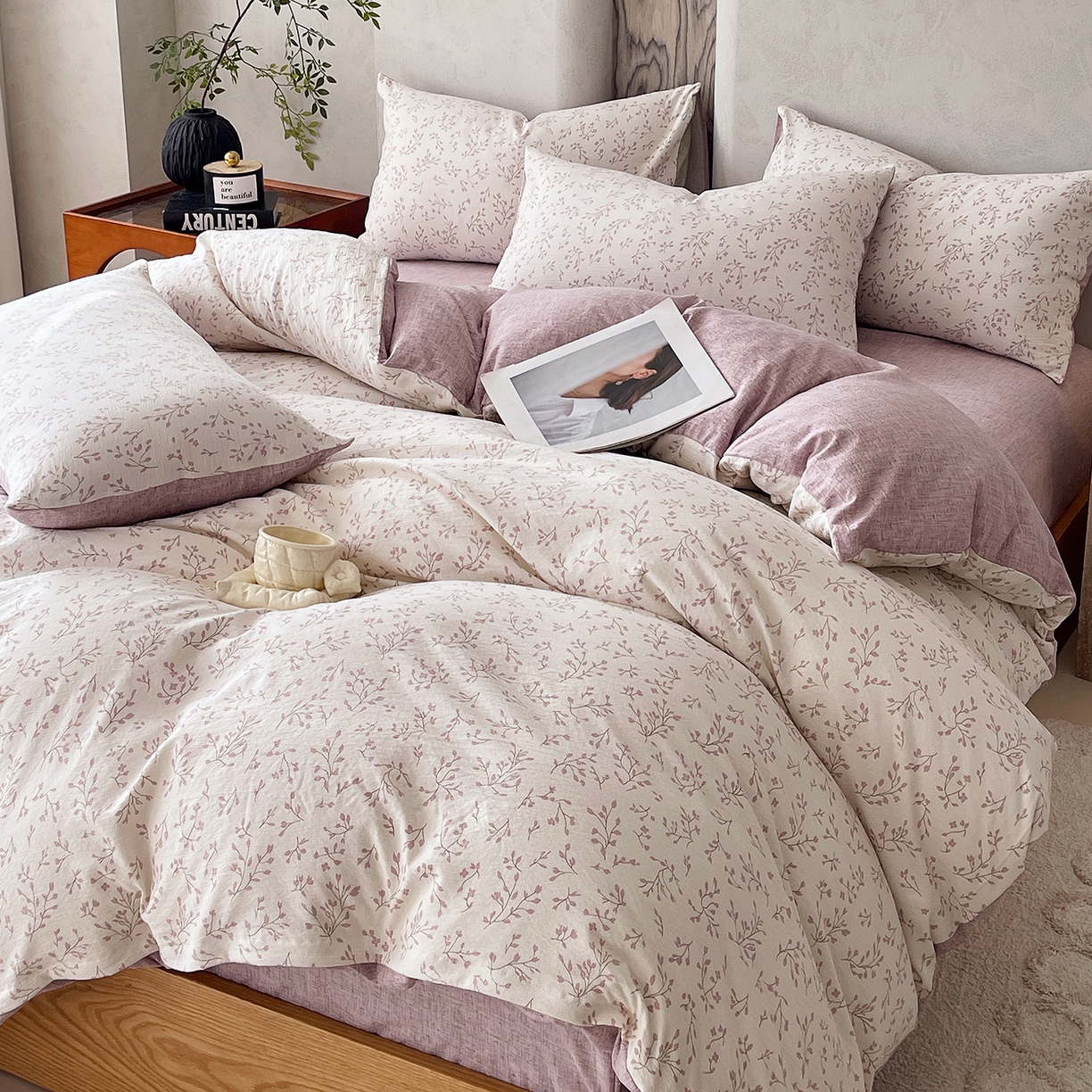 91家纺网 家纺一手货源 找家纺 灿哈家纺 2025新款复古风仿麻四件套 芳枝凝香