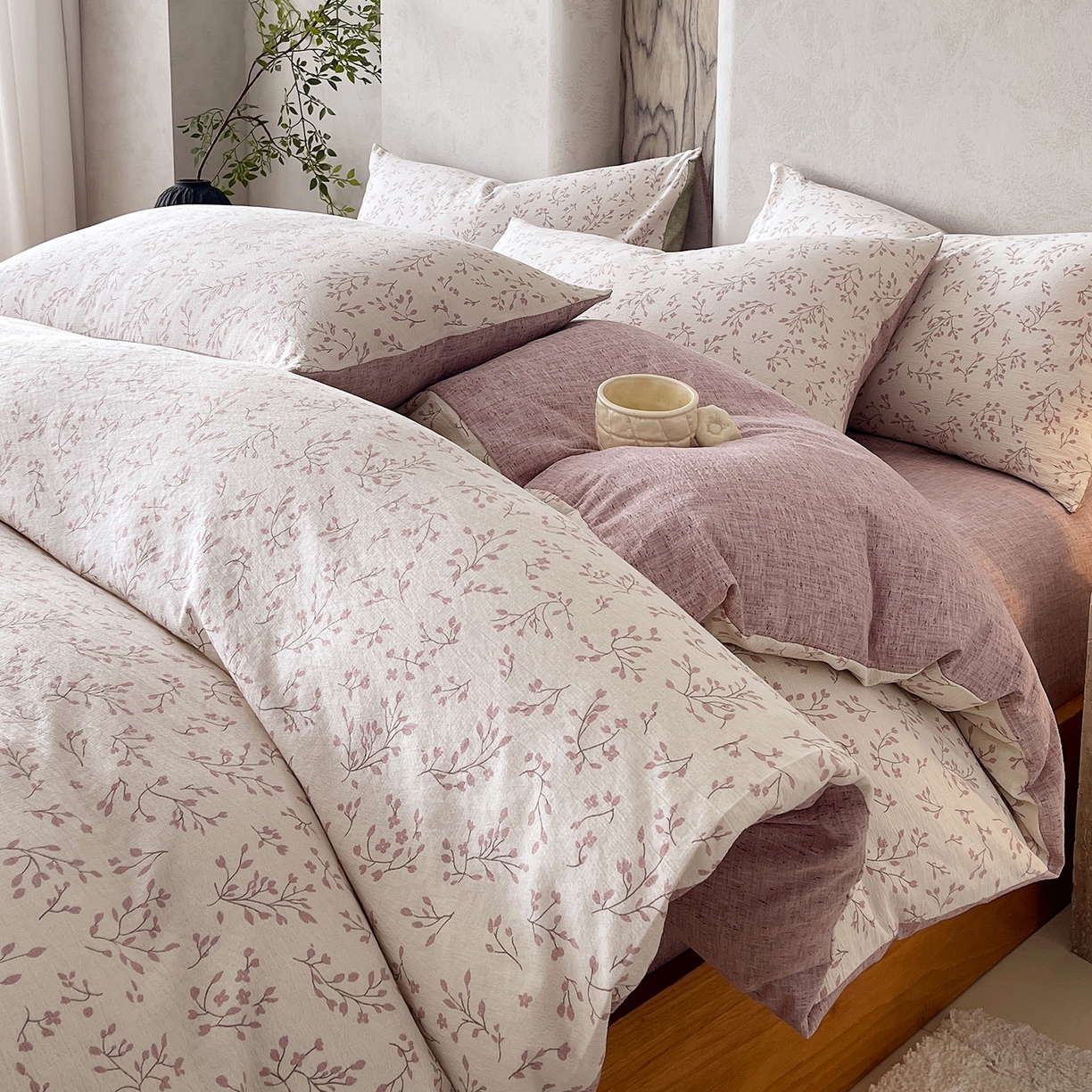 91家纺网 家纺一手货源 找家纺 灿哈家纺 2025新款复古风仿麻四件套 芳枝凝香