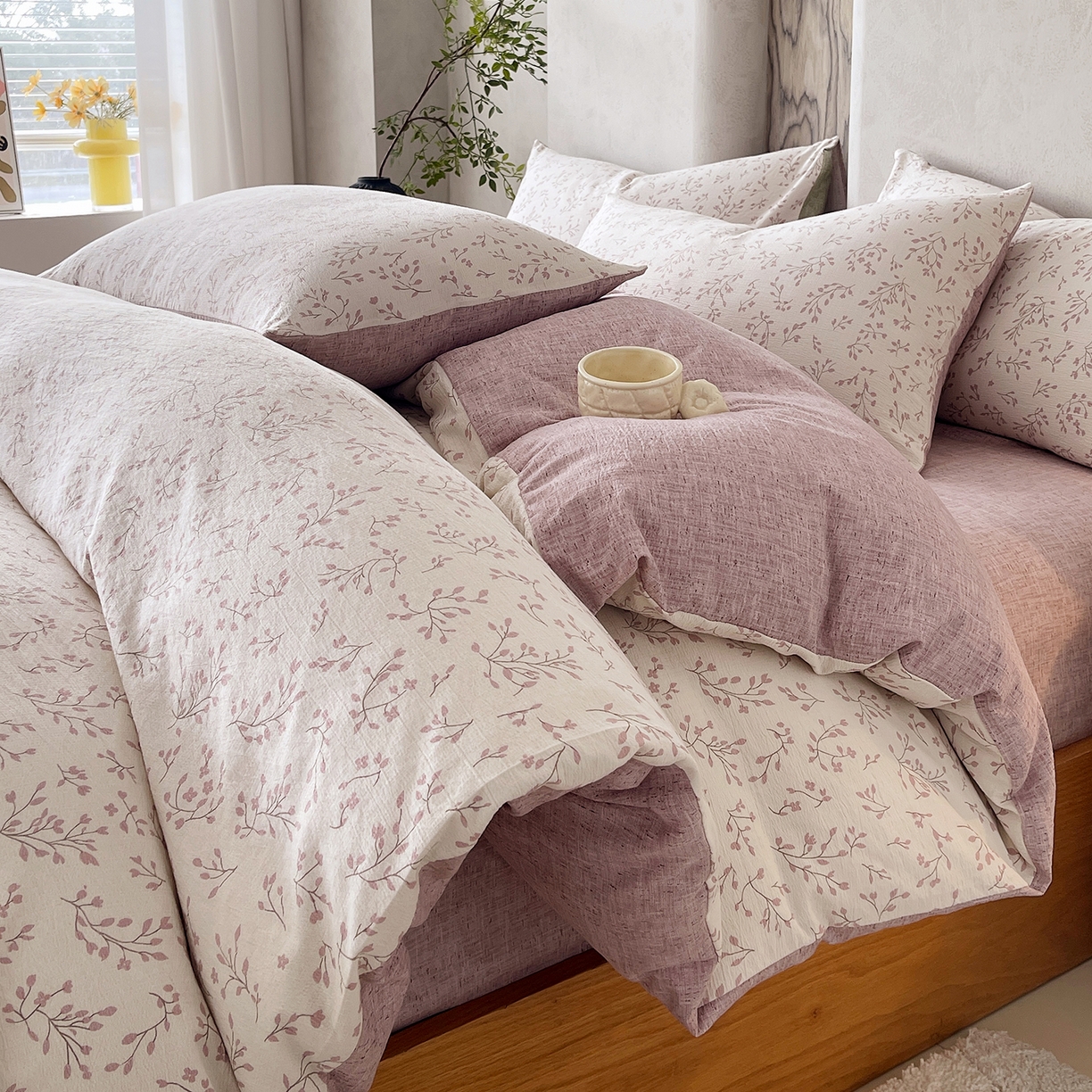 91家纺网 家纺一手货源 找家纺 灿哈家纺 2025新款复古风仿麻四件套 芳枝凝香