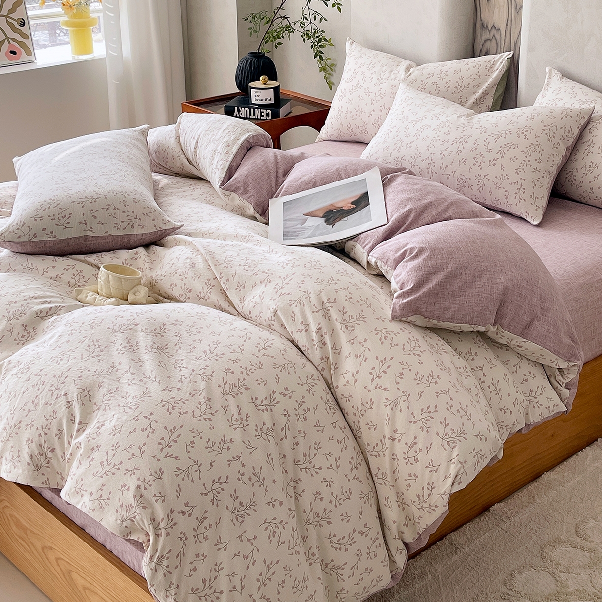 91家纺网 家纺一手货源 找家纺 灿哈家纺 2025新款复古风仿麻四件套 芳枝凝香