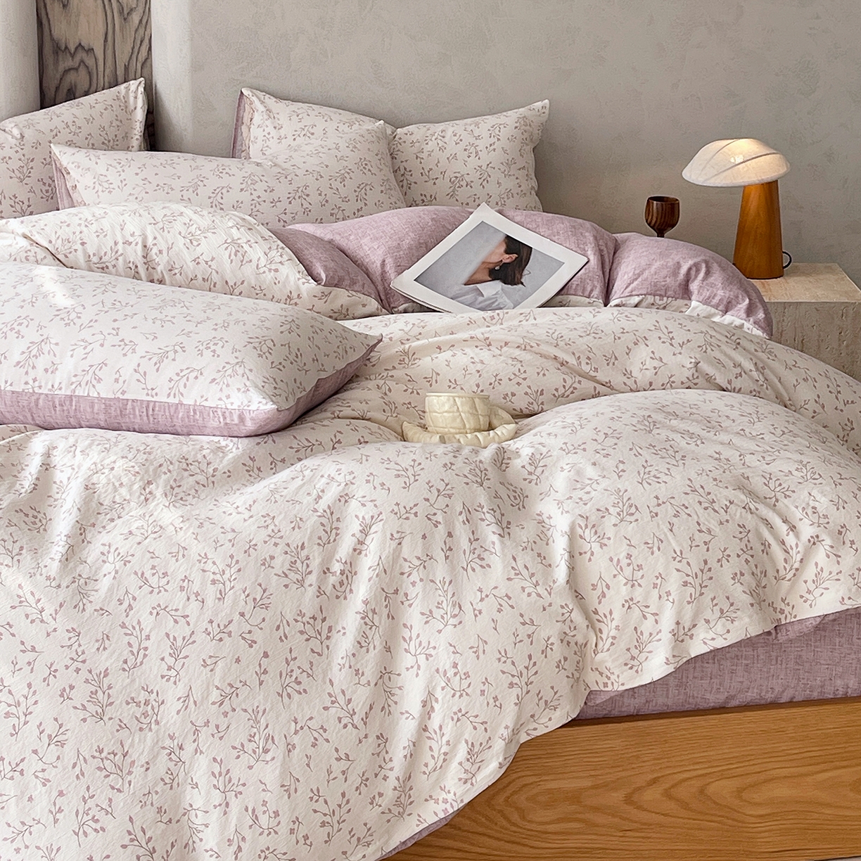 91家纺网 家纺一手货源 找家纺 灿哈家纺 2025新款复古风仿麻四件套 芳枝凝香