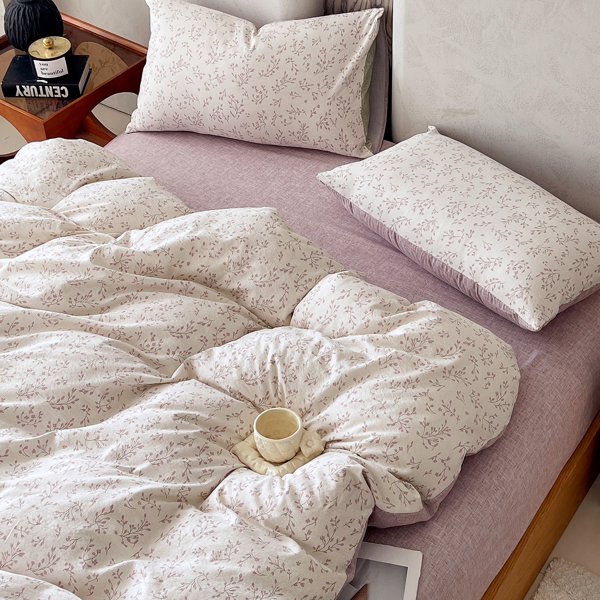 91家纺网 家纺一手货源 找家纺 灿哈家纺 2025新款复古风仿麻四件套 芳枝凝香