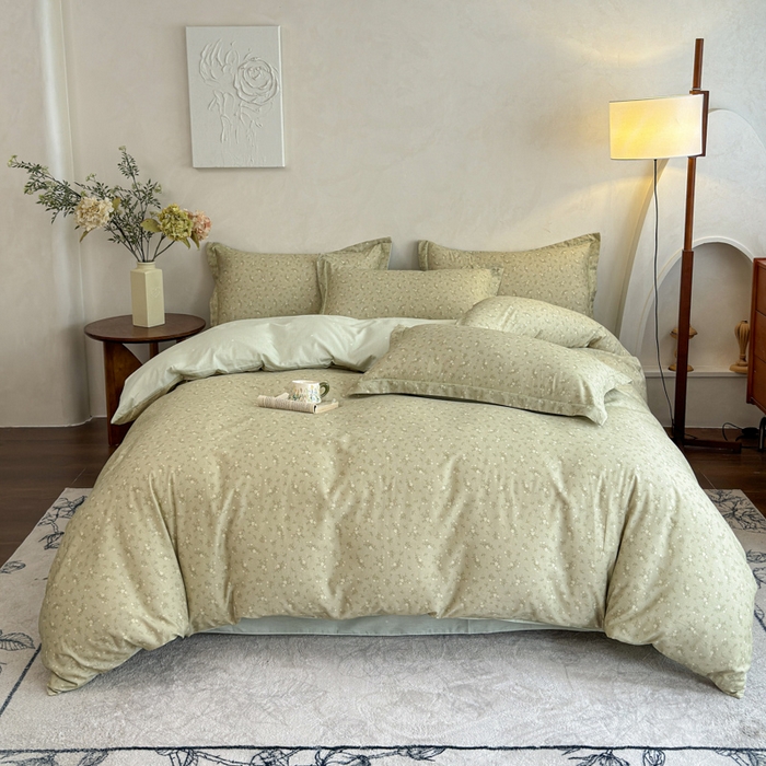 U品汇 2026新款全棉纯棉麻数码印花四件套亚麻复古夏季床上用品（70%棉30%亚麻） 伊人-绿