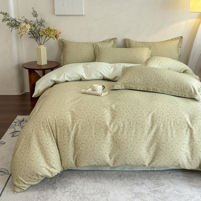 91家纺网 家纺一手货源 找家纺 U品汇 2026新款全棉纯棉麻数码印花四件套亚麻复古夏季床上用品（70%棉30%亚麻） 伊人-绿