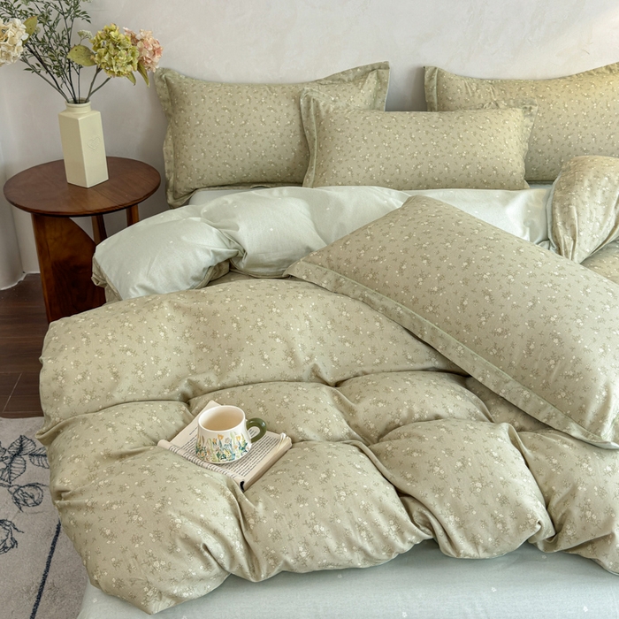 91家纺网 家纺一手货源 找家纺 U品汇 2026新款全棉纯棉麻数码印花四件套亚麻复古夏季床上用品（70%棉30%亚麻） 伊人-绿