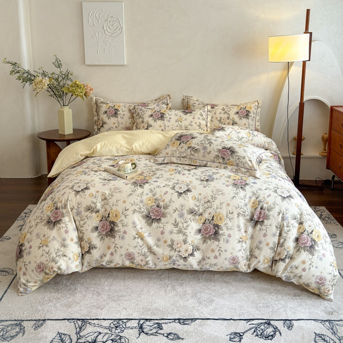 U品汇 2026新款全棉纯棉麻数码印花四件套亚麻复古夏季床上用品（70%棉30%亚麻） 悠香花