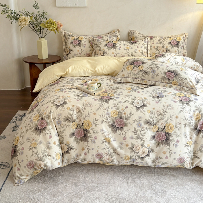 91家纺网 家纺一手货源 找家纺 U品汇 2026新款全棉纯棉麻数码印花四件套亚麻复古夏季床上用品（70%棉30%亚麻） 悠香花