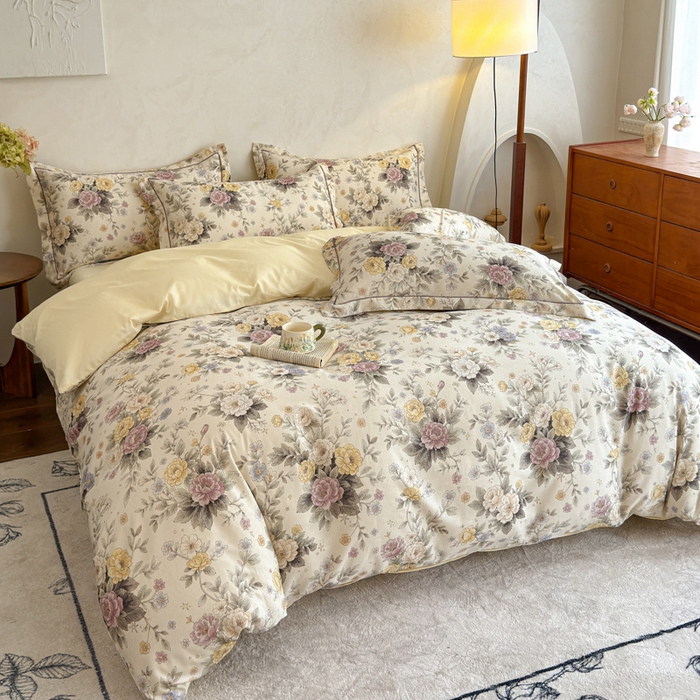 91家纺网 家纺一手货源 找家纺 U品汇 2026新款全棉纯棉麻数码印花四件套亚麻复古夏季床上用品（70%棉30%亚麻） 悠香花