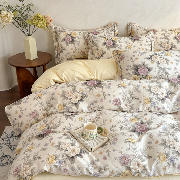 91家纺网 家纺一手货源 找家纺 U品汇 2026新款全棉纯棉麻数码印花四件套亚麻复古夏季床上用品（70%棉30%亚麻） 悠香花