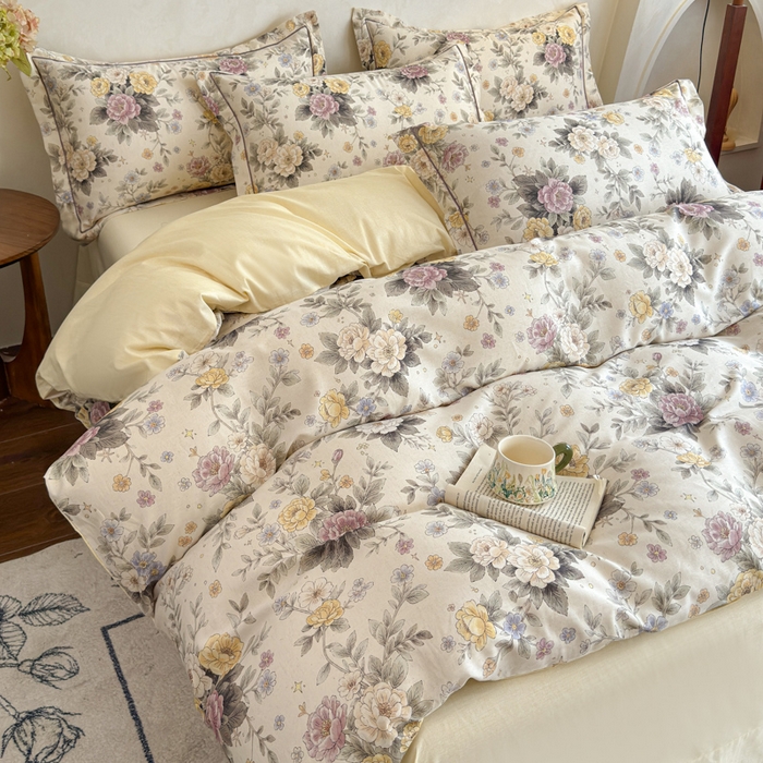 91家纺网 家纺一手货源 找家纺 U品汇 2026新款全棉纯棉麻数码印花四件套亚麻复古夏季床上用品（70%棉30%亚麻） 悠香花