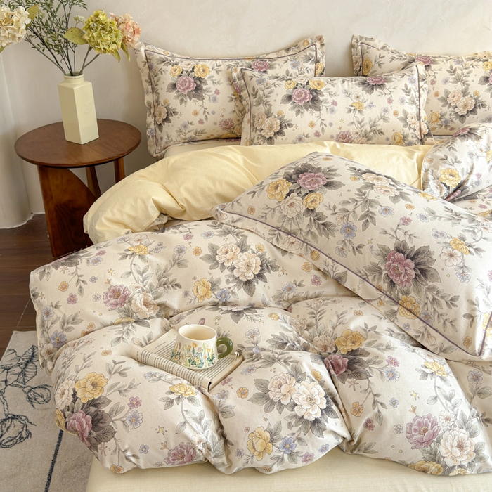 91家纺网 家纺一手货源 找家纺 U品汇 2026新款全棉纯棉麻数码印花四件套亚麻复古夏季床上用品（70%棉30%亚麻） 悠香花