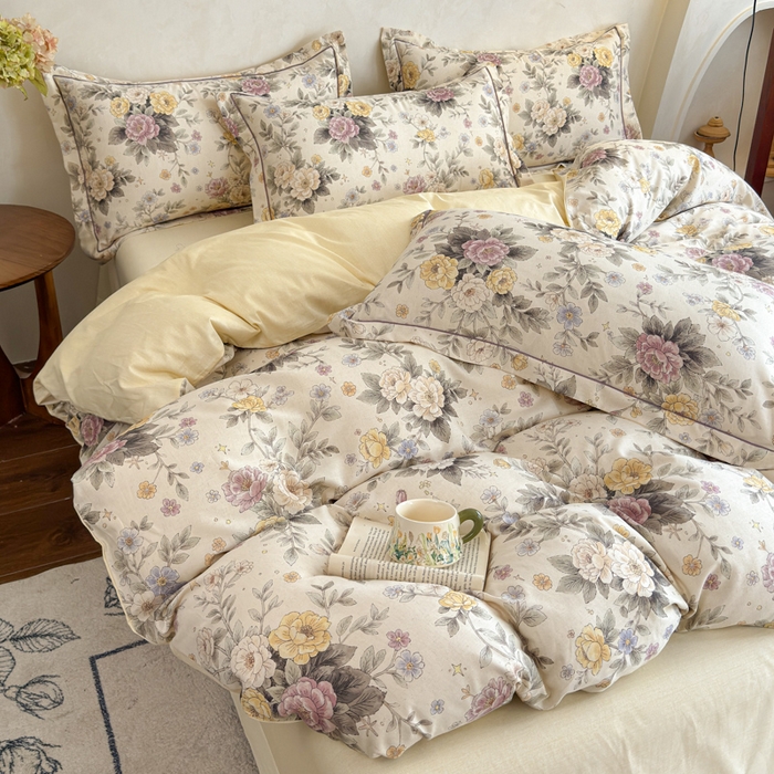 91家纺网 家纺一手货源 找家纺 U品汇 2026新款全棉纯棉麻数码印花四件套亚麻复古夏季床上用品（70%棉30%亚麻） 悠香花