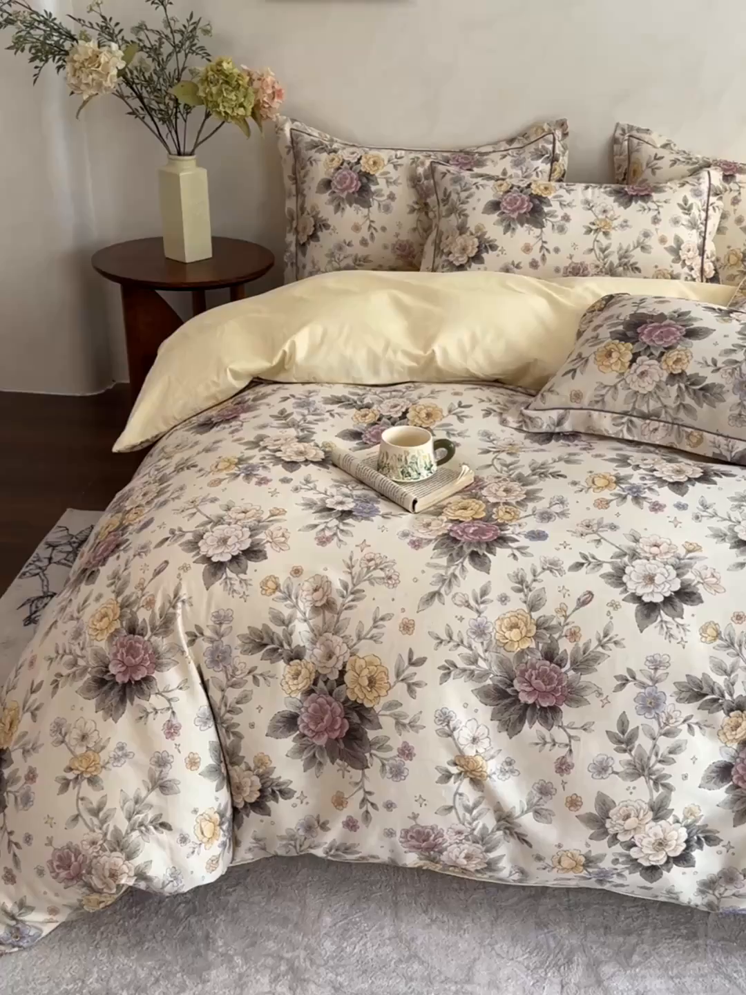 91家纺网 家纺一手货源 找家纺 U品汇 2026新款全棉纯棉麻数码印花四件套亚麻复古夏季床上用品（70%棉30%亚麻） 悠香花