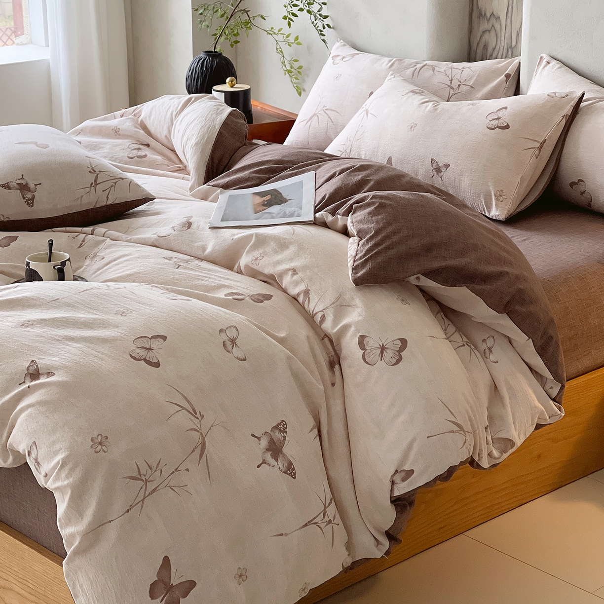 91家纺网 家纺一手货源 找家纺 灿哈家纺 2025新款复古风仿麻四件套 青筠蝶梦