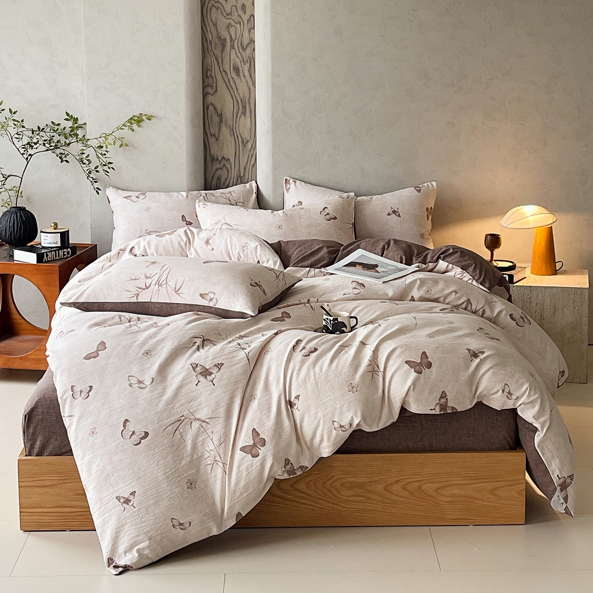 91家纺网 家纺一手货源 找家纺 灿哈家纺 2025新款复古风仿麻四件套 青筠蝶梦