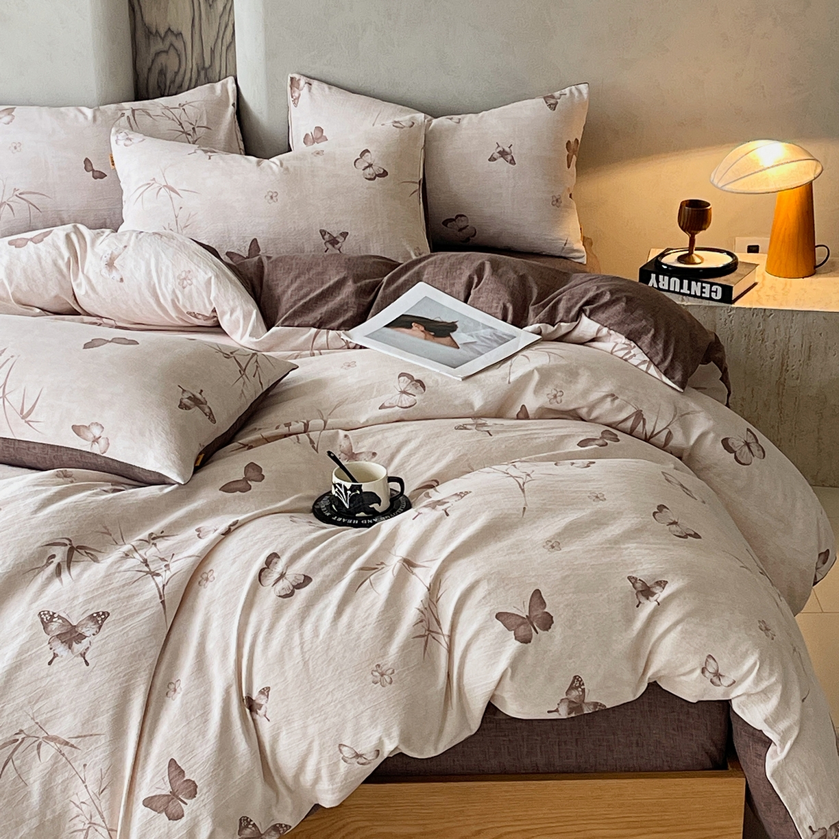 91家纺网 家纺一手货源 找家纺 灿哈家纺 2025新款复古风仿麻四件套 青筠蝶梦