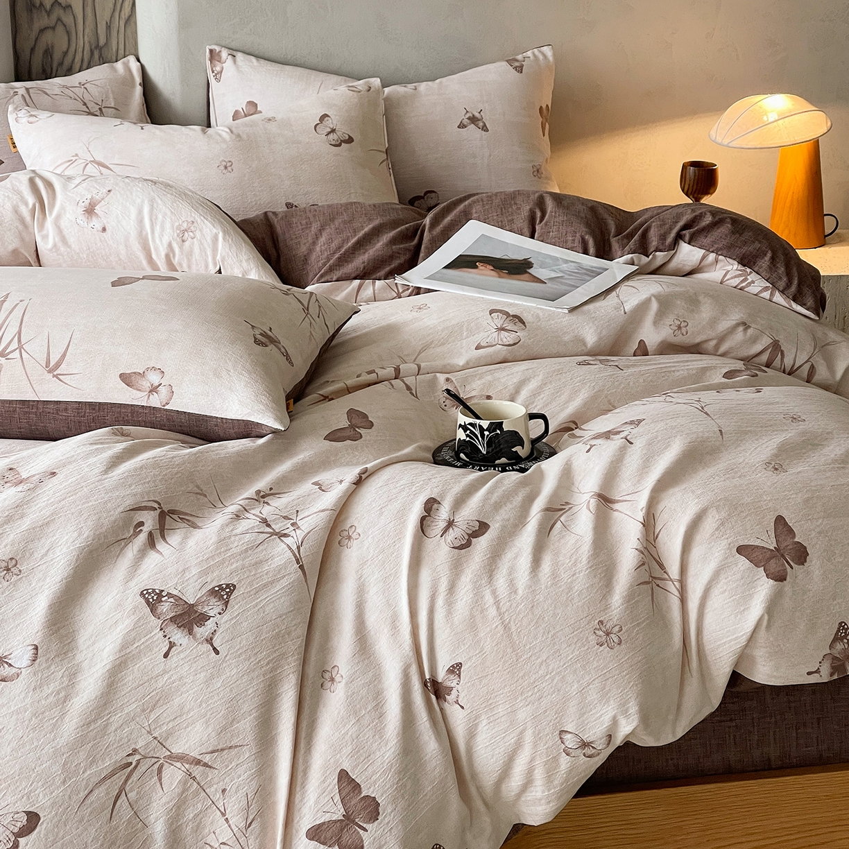 91家纺网 家纺一手货源 找家纺 灿哈家纺 2025新款复古风仿麻四件套 青筠蝶梦