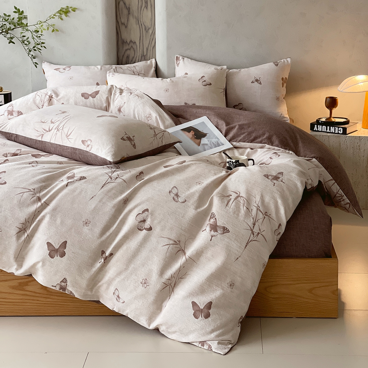 91家纺网 家纺一手货源 找家纺 灿哈家纺 2025新款复古风仿麻四件套 青筠蝶梦