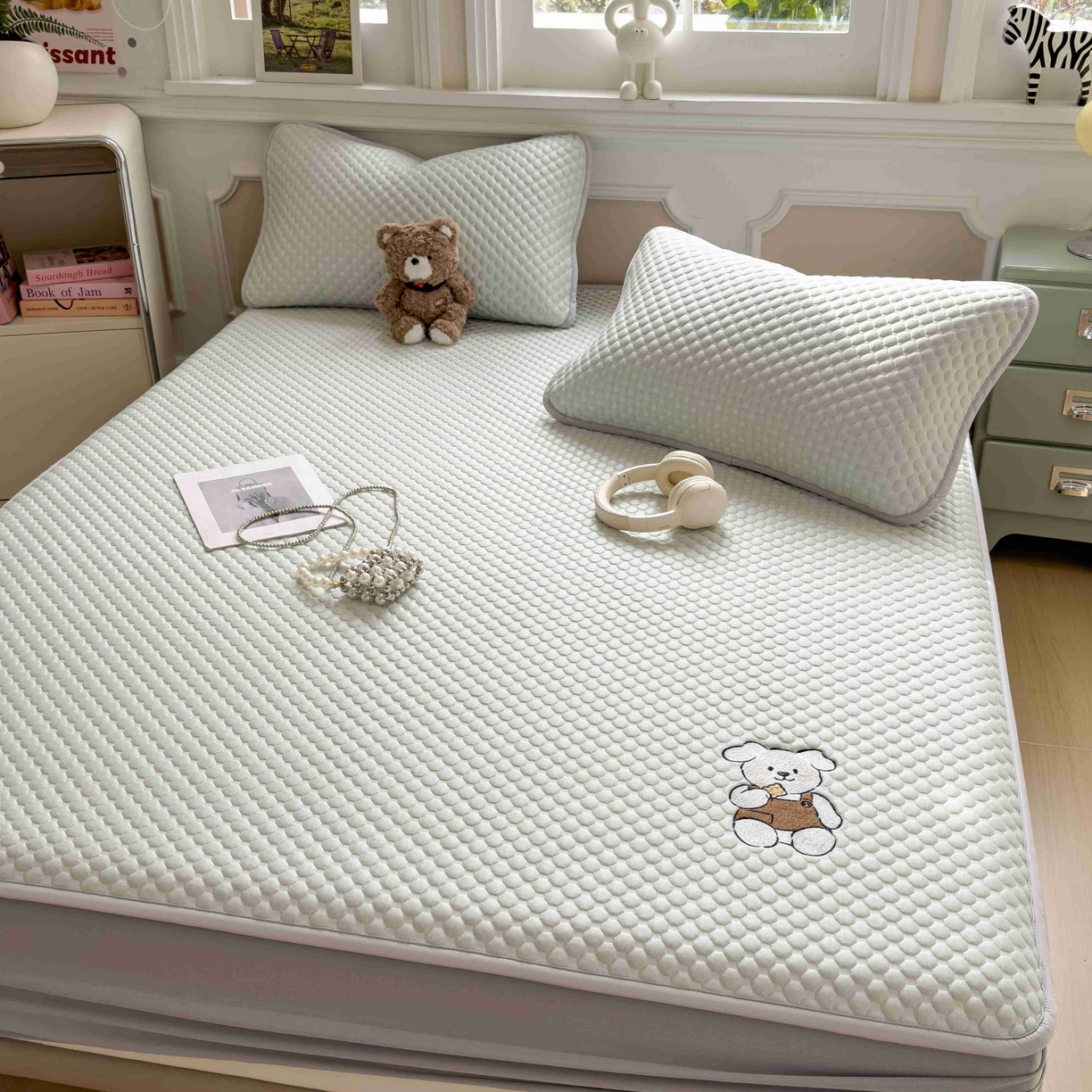 91家纺网 家纺一手货源 找家纺 孩子王家纺 2026春夏新款冰豆豆凉席凉感值过0.21冰丝床单单件冰丝席家用空调软席凉席席子 果绿-床笠款