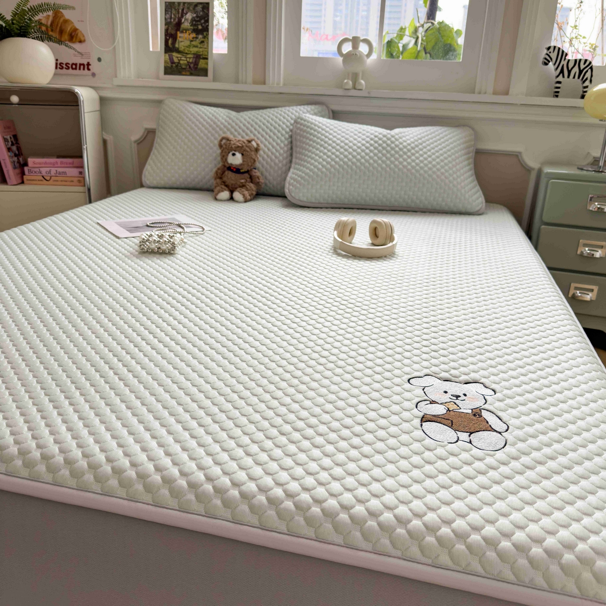 91家纺网 家纺一手货源 找家纺 孩子王家纺 2026春夏新款冰豆豆凉席凉感值过0.21冰丝床单单件冰丝席家用空调软席凉席席子 果绿-床笠款