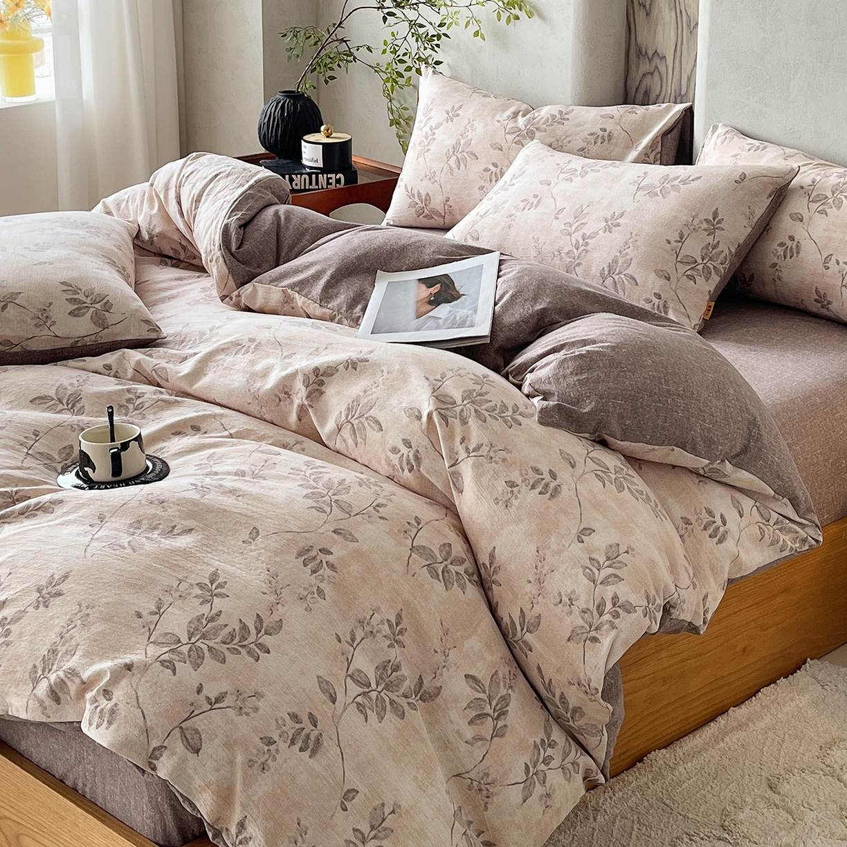 91家纺网 家纺一手货源 找家纺 灿哈家纺 2025新款复古风仿麻四件套 祥枝藴芳