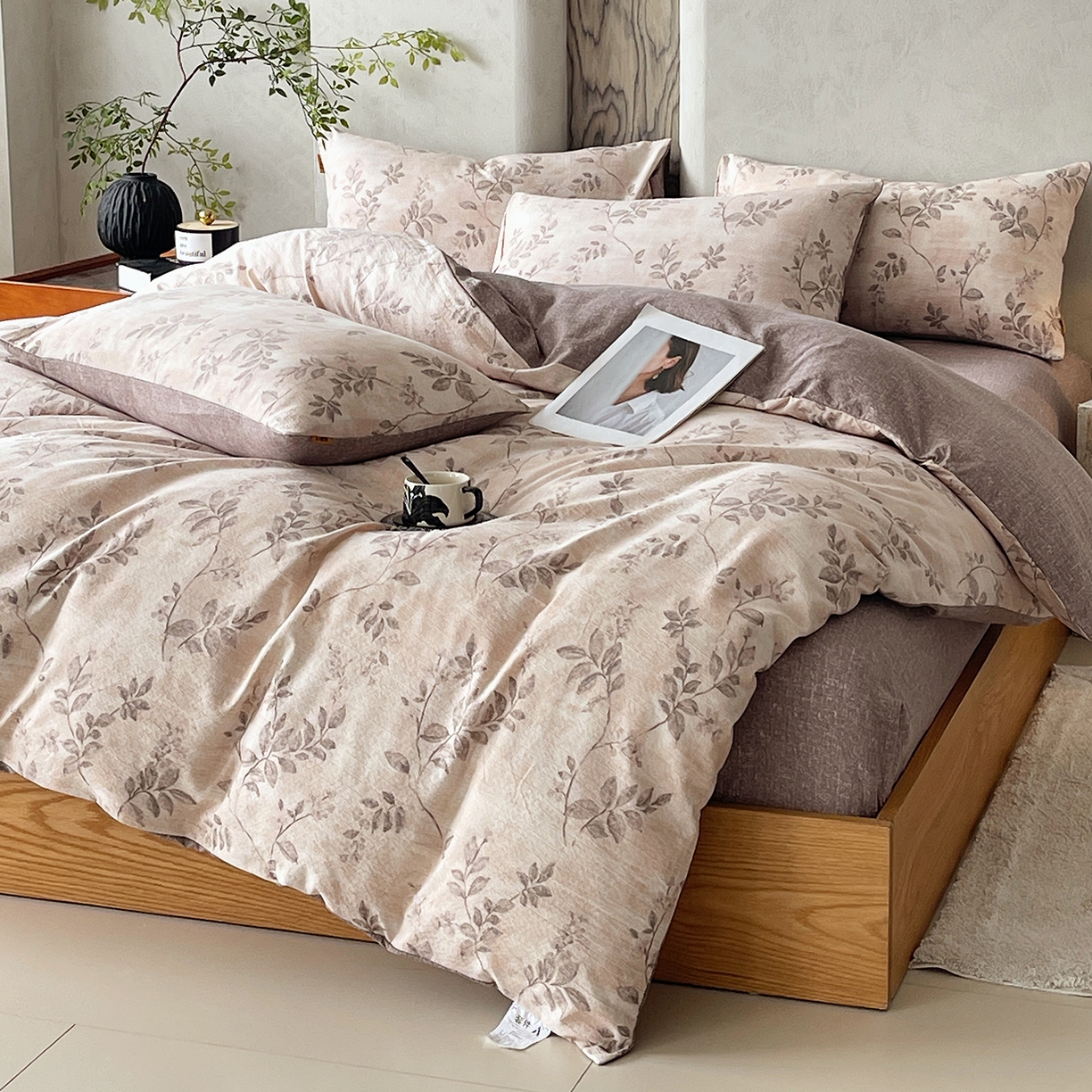 91家纺网 家纺一手货源 找家纺 灿哈家纺 2025新款复古风仿麻四件套 祥枝藴芳