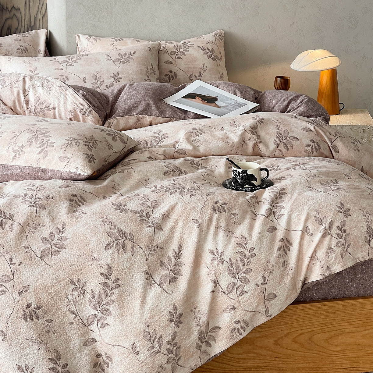 91家纺网 家纺一手货源 找家纺 灿哈家纺 2025新款复古风仿麻四件套 祥枝藴芳