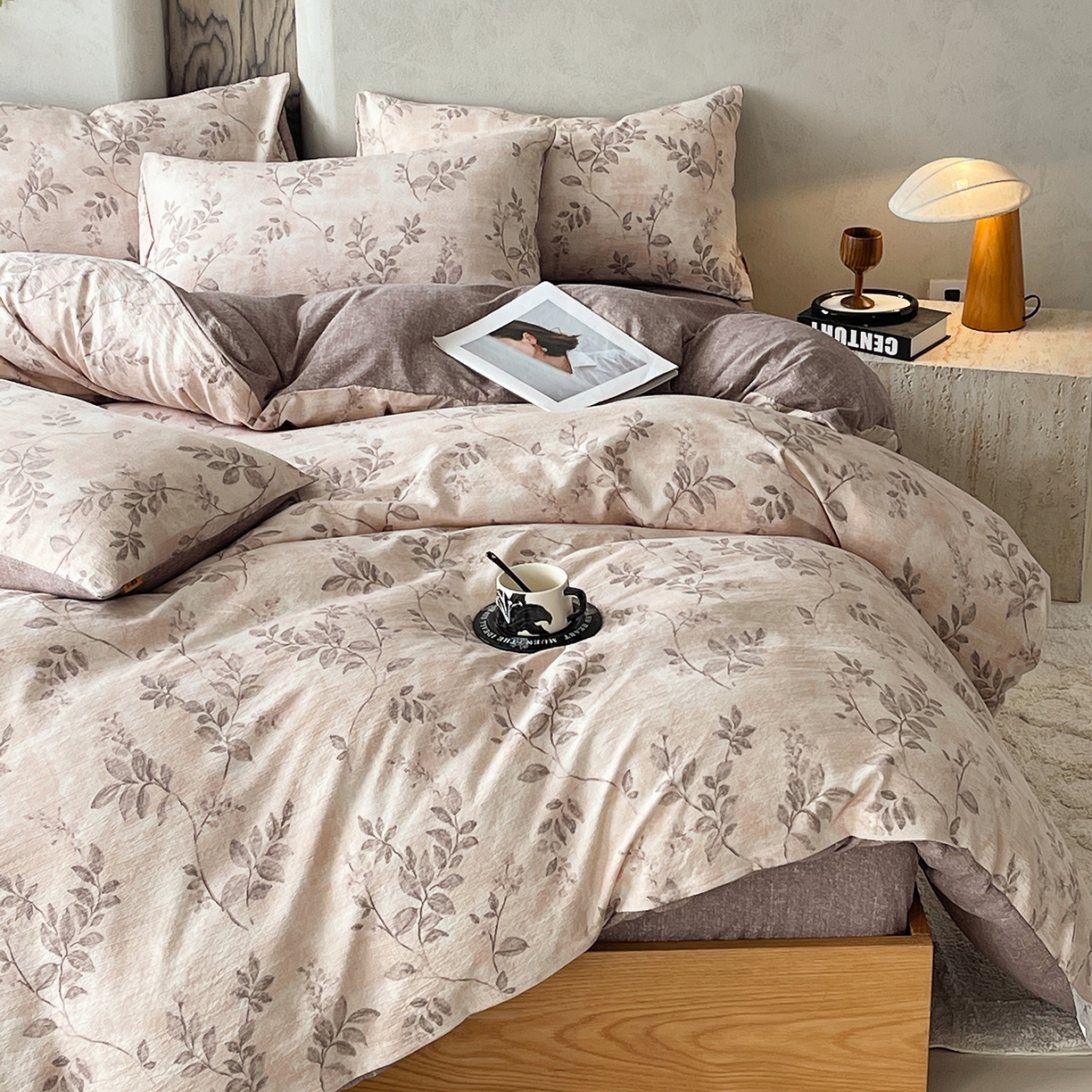 91家纺网 家纺一手货源 找家纺 灿哈家纺 2025新款复古风仿麻四件套 祥枝藴芳