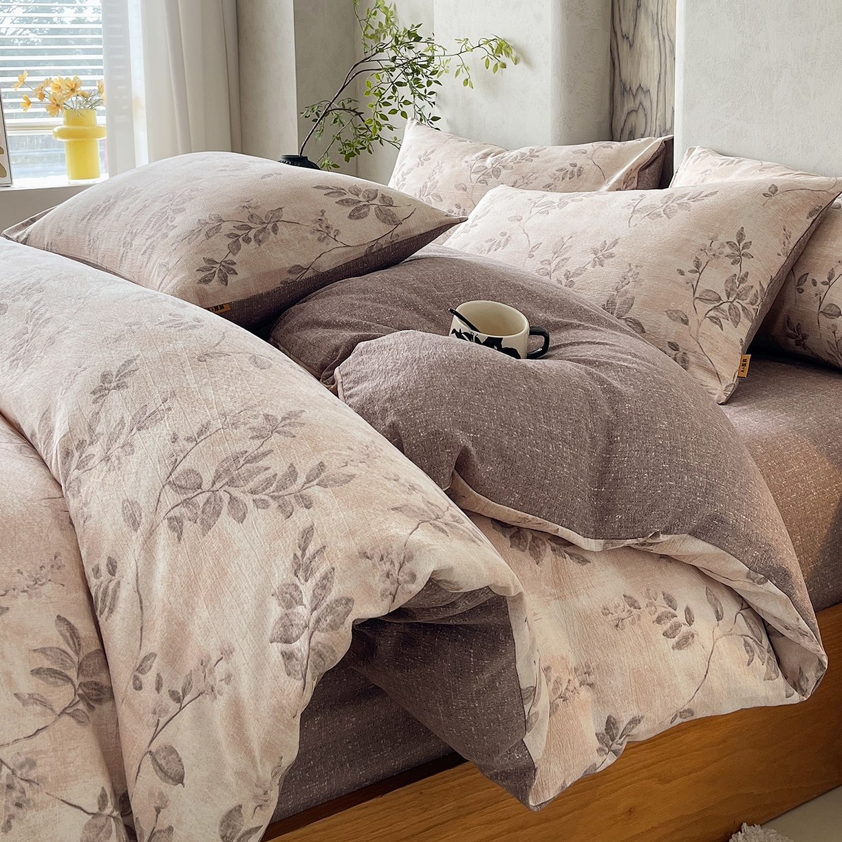 91家纺网 家纺一手货源 找家纺 灿哈家纺 2025新款复古风仿麻四件套 祥枝藴芳