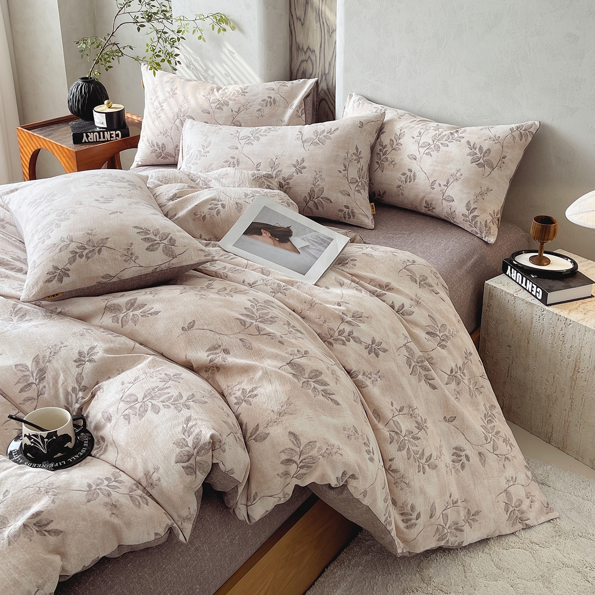 91家纺网 家纺一手货源 找家纺 灿哈家纺 2025新款复古风仿麻四件套 祥枝藴芳