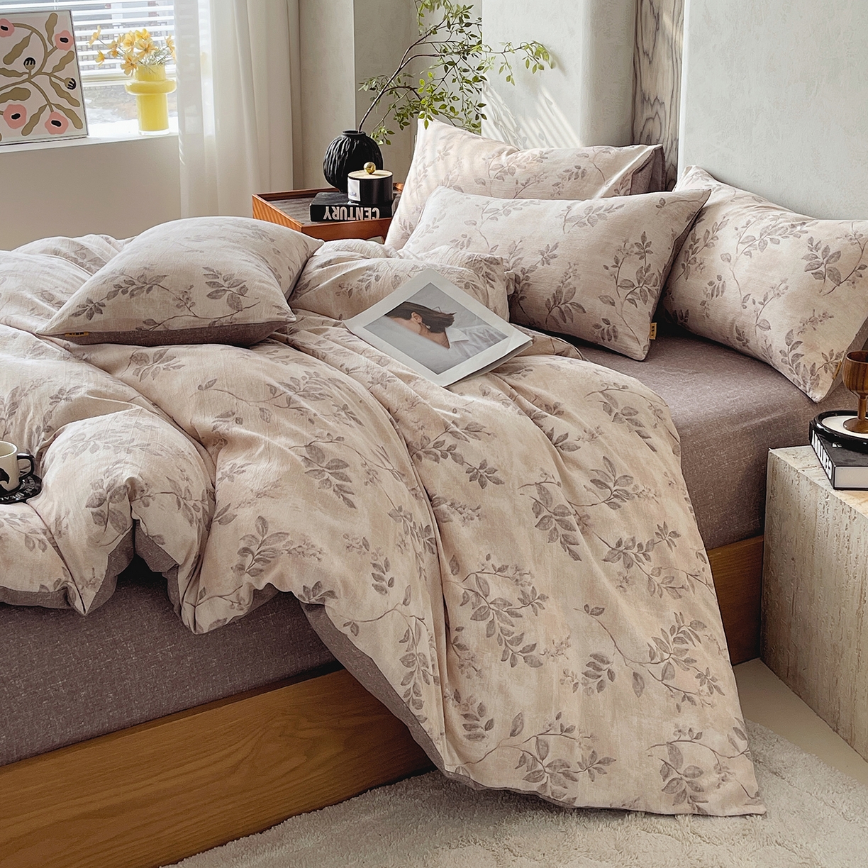 91家纺网 家纺一手货源 找家纺 灿哈家纺 2025新款复古风仿麻四件套 祥枝藴芳