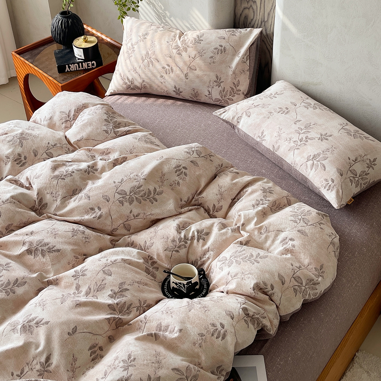 91家纺网 家纺一手货源 找家纺 灿哈家纺 2025新款复古风仿麻四件套 祥枝藴芳