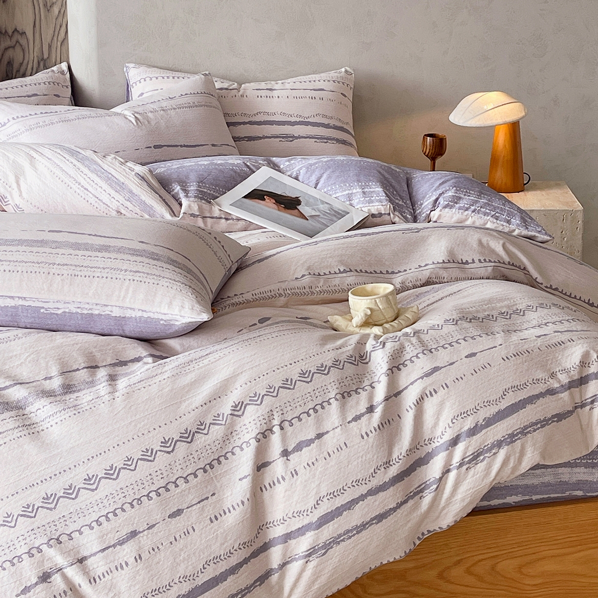 91家纺网 家纺一手货源 找家纺 灿哈家纺 2025新款复古风仿麻四件套 云水栖庭