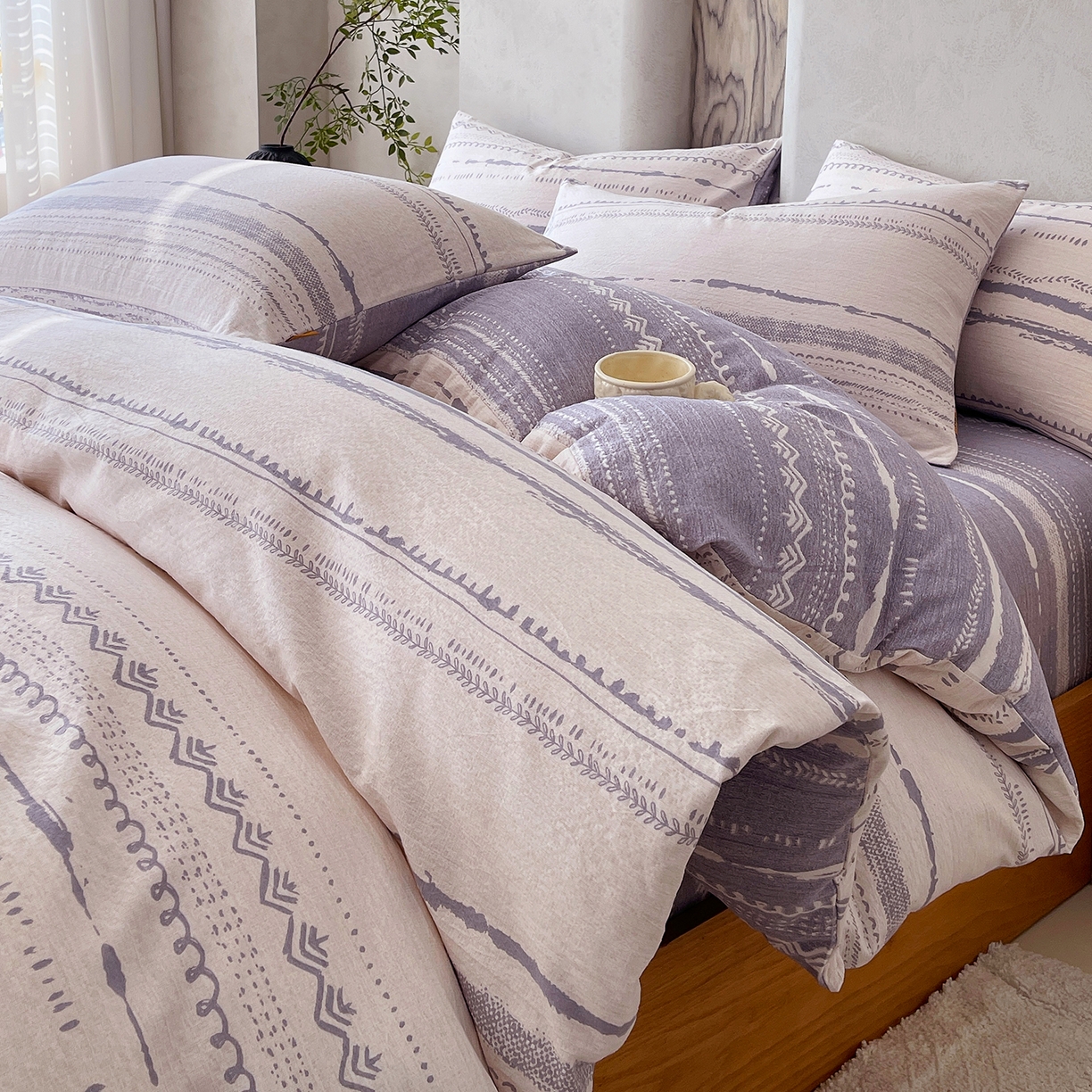 91家纺网 家纺一手货源 找家纺 灿哈家纺 2025新款复古风仿麻四件套 云水栖庭