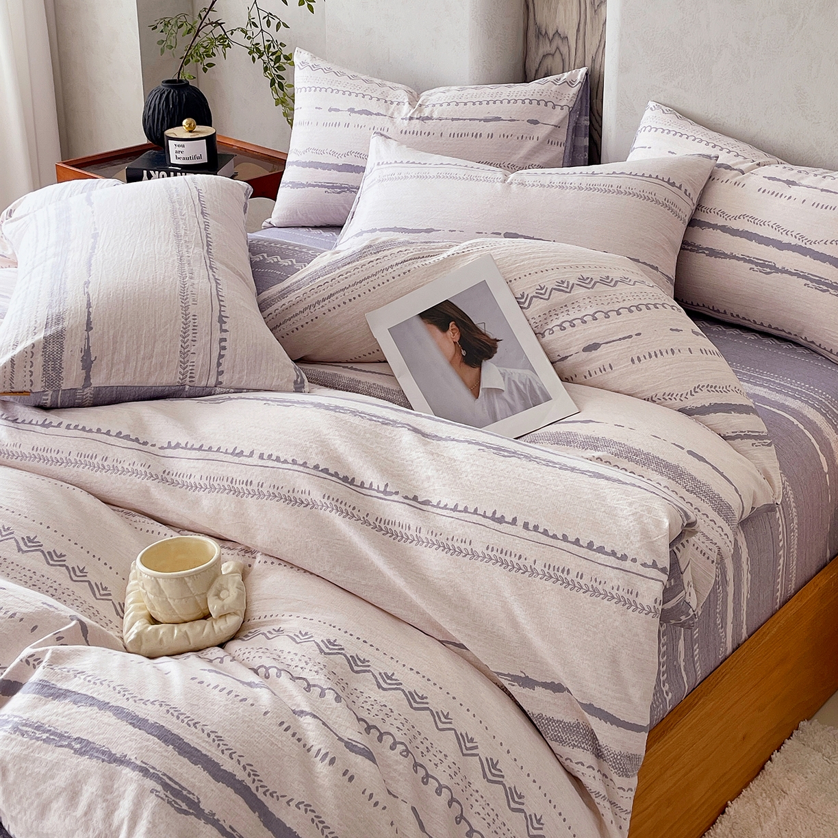 91家纺网 家纺一手货源 找家纺 灿哈家纺 2025新款复古风仿麻四件套 云水栖庭