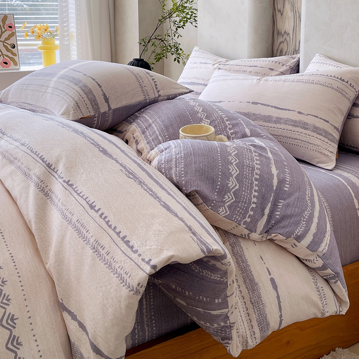 91家纺网 家纺一手货源 找家纺 灿哈家纺 2025新款复古风仿麻四件套 云水栖庭