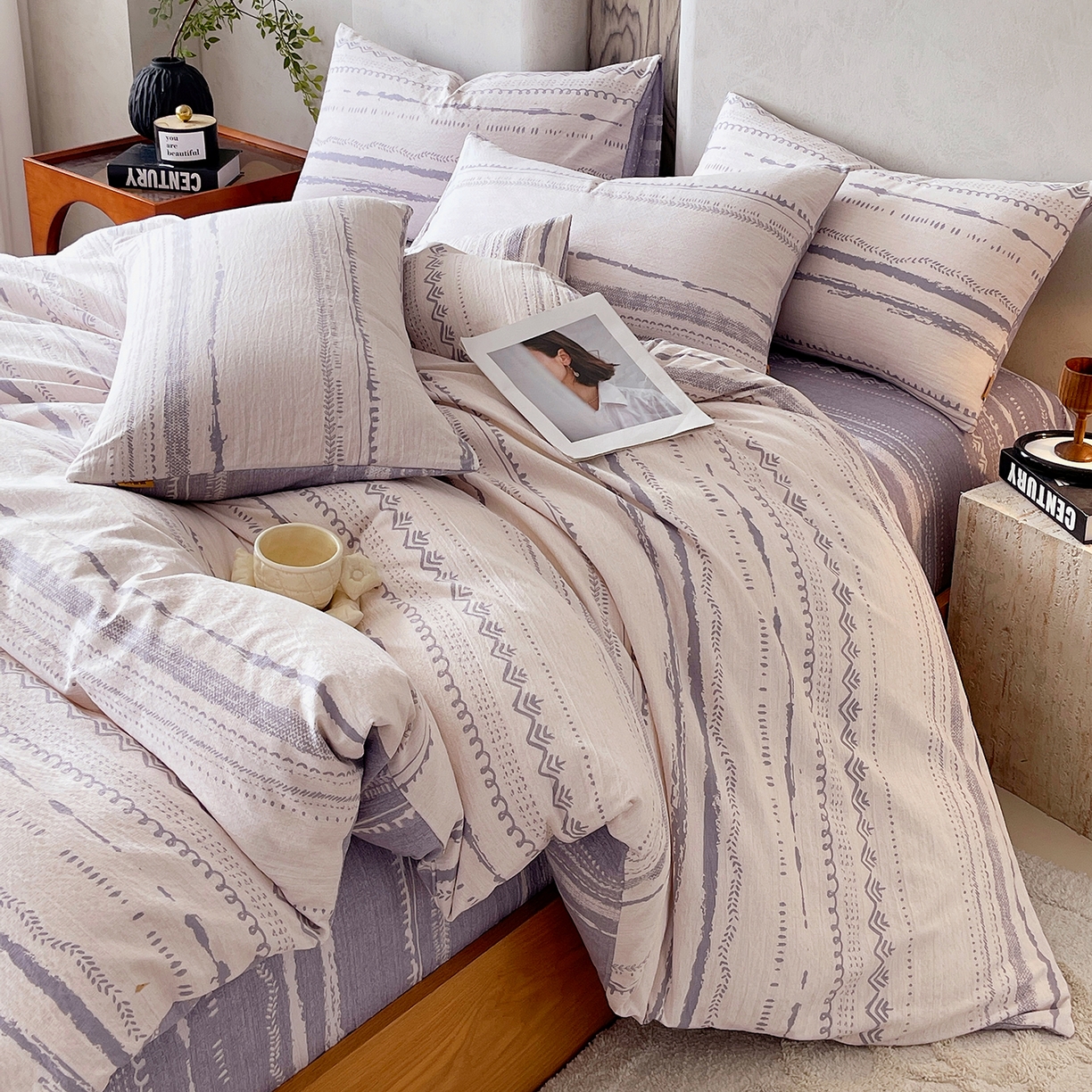 91家纺网 家纺一手货源 找家纺 灿哈家纺 2025新款复古风仿麻四件套 云水栖庭