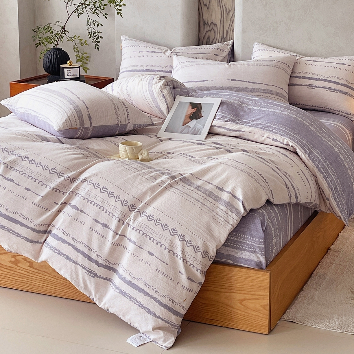 91家纺网 家纺一手货源 找家纺 灿哈家纺 2025新款复古风仿麻四件套 云水栖庭