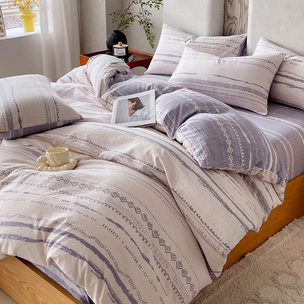 91家纺网 家纺一手货源 找家纺 灿哈家纺 2025新款复古风仿麻四件套 云水栖庭