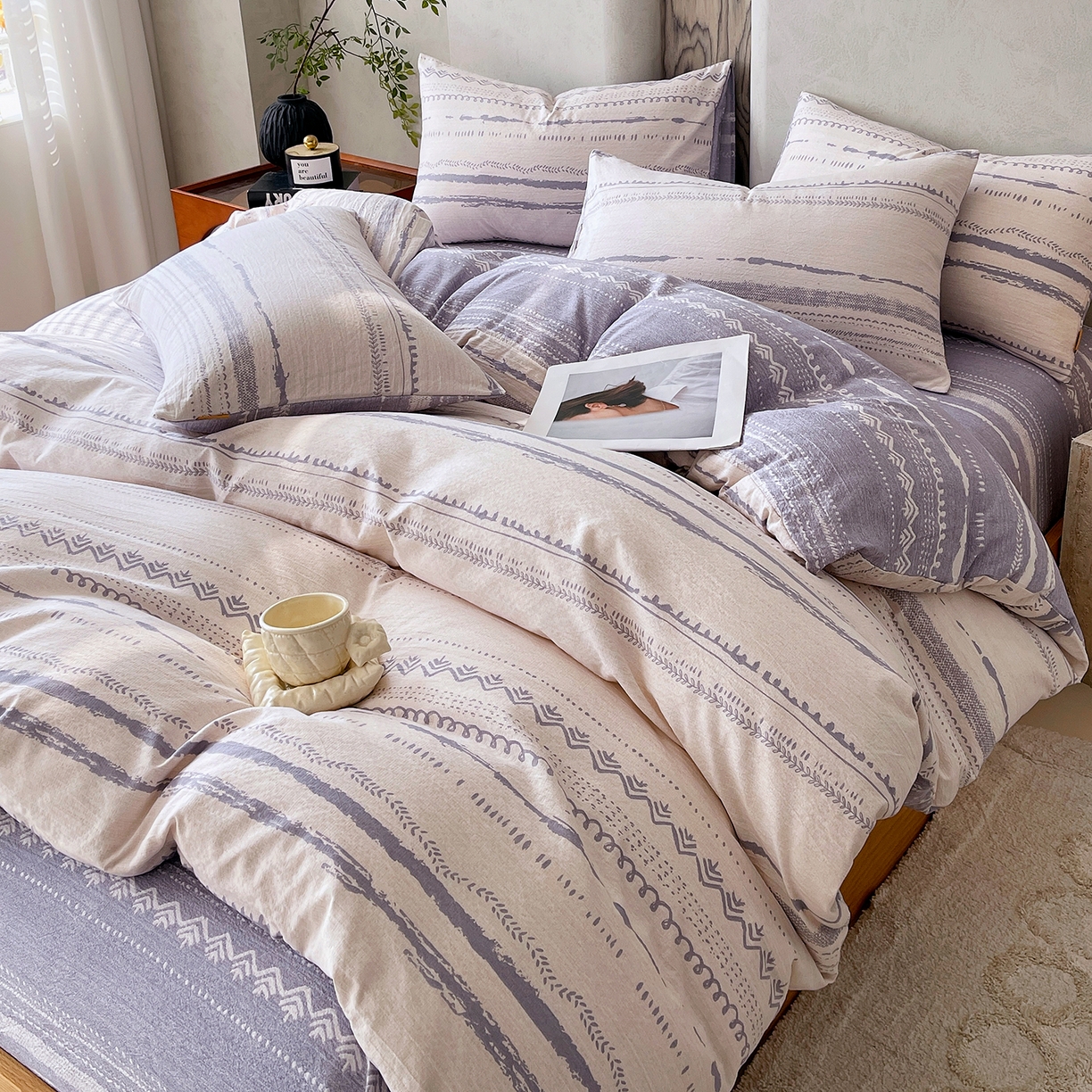 91家纺网 家纺一手货源 找家纺 灿哈家纺 2025新款复古风仿麻四件套 云水栖庭