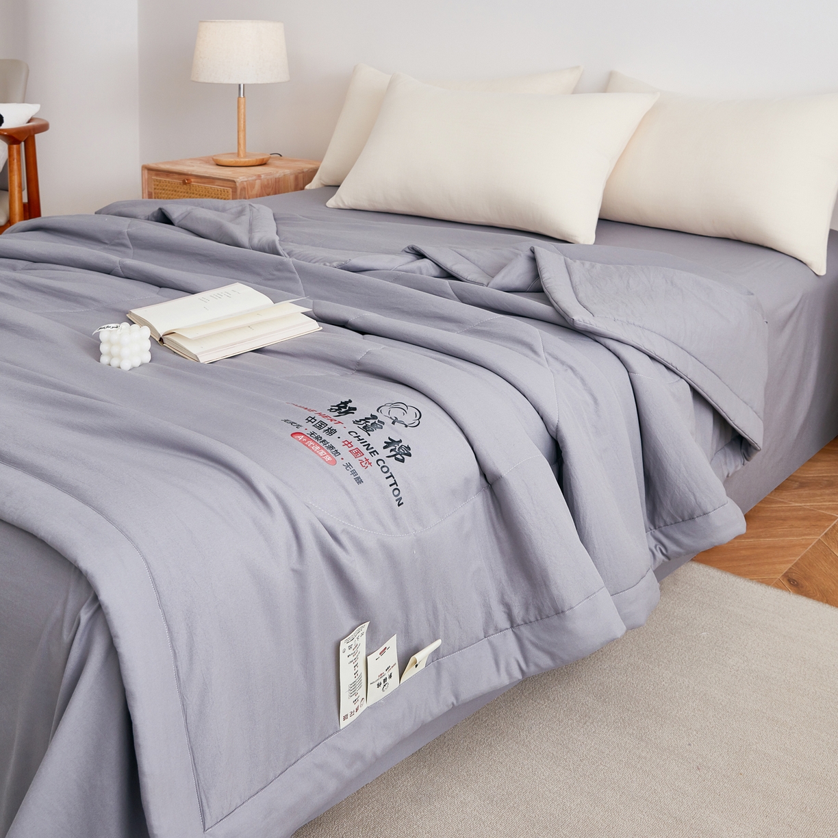 91家纺网 家纺一手货源 找家纺 尊妙被业 2026新款水洗棉棉花夏被100%新疆棉花被被子被芯填充包检测 巴黎灰