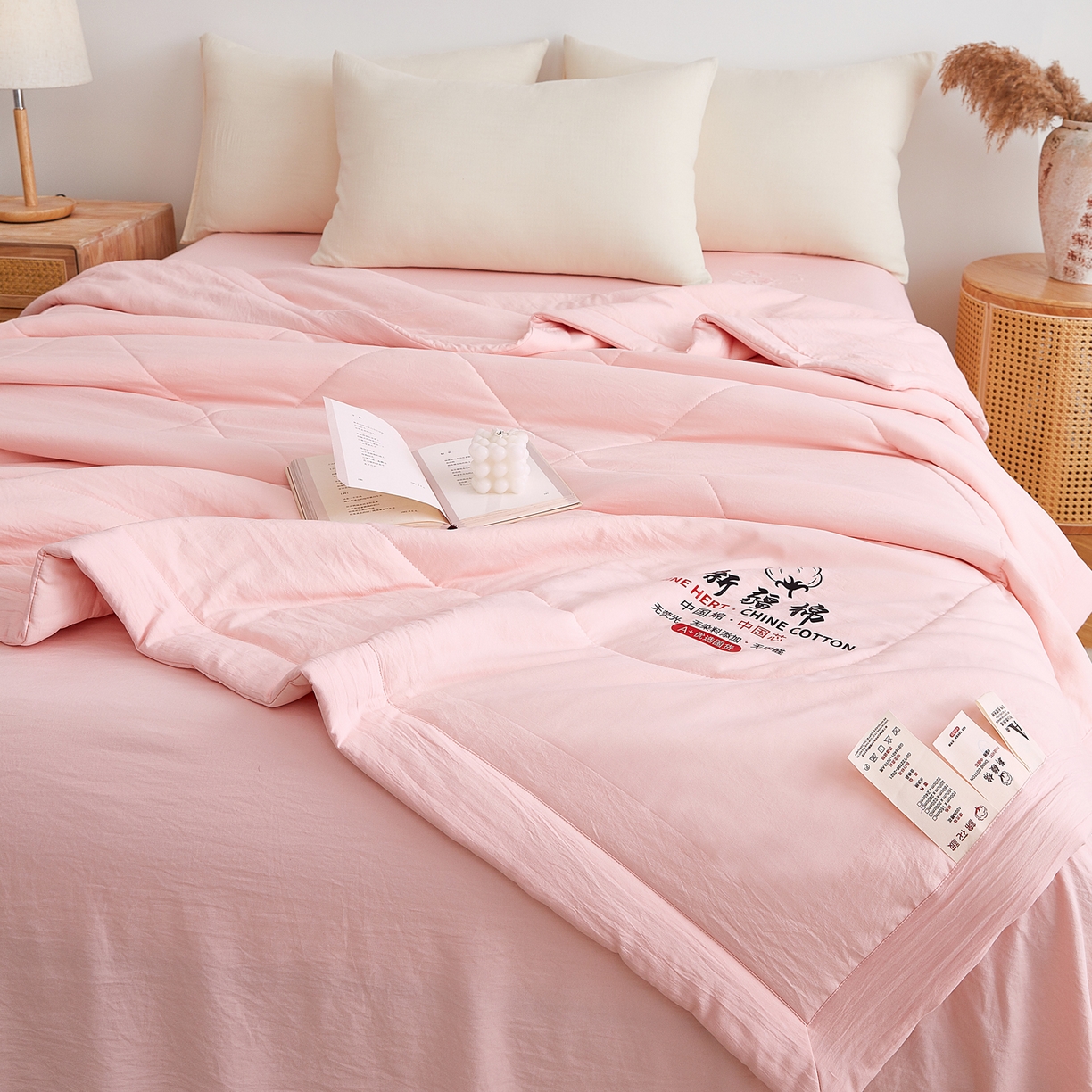 91家纺网 家纺一手货源 找家纺 尊妙被业 2026新款水洗棉棉花夏被100%新疆棉花被被子被芯填充包检测 蔷薇粉