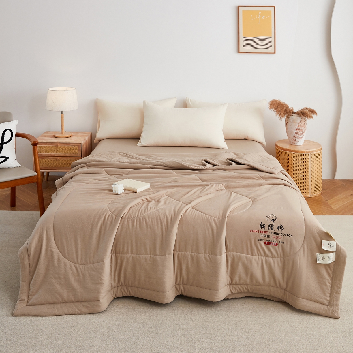 91家纺网 家纺一手货源 找家纺 尊妙被业 2026新款水洗棉棉花夏被100%新疆棉花被被子被芯填充包检测 可可棕