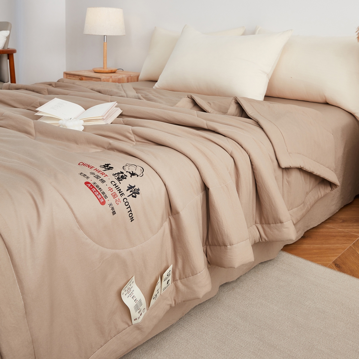 91家纺网 家纺一手货源 找家纺 尊妙被业 2026新款水洗棉棉花夏被100%新疆棉花被被子被芯填充包检测 可可棕