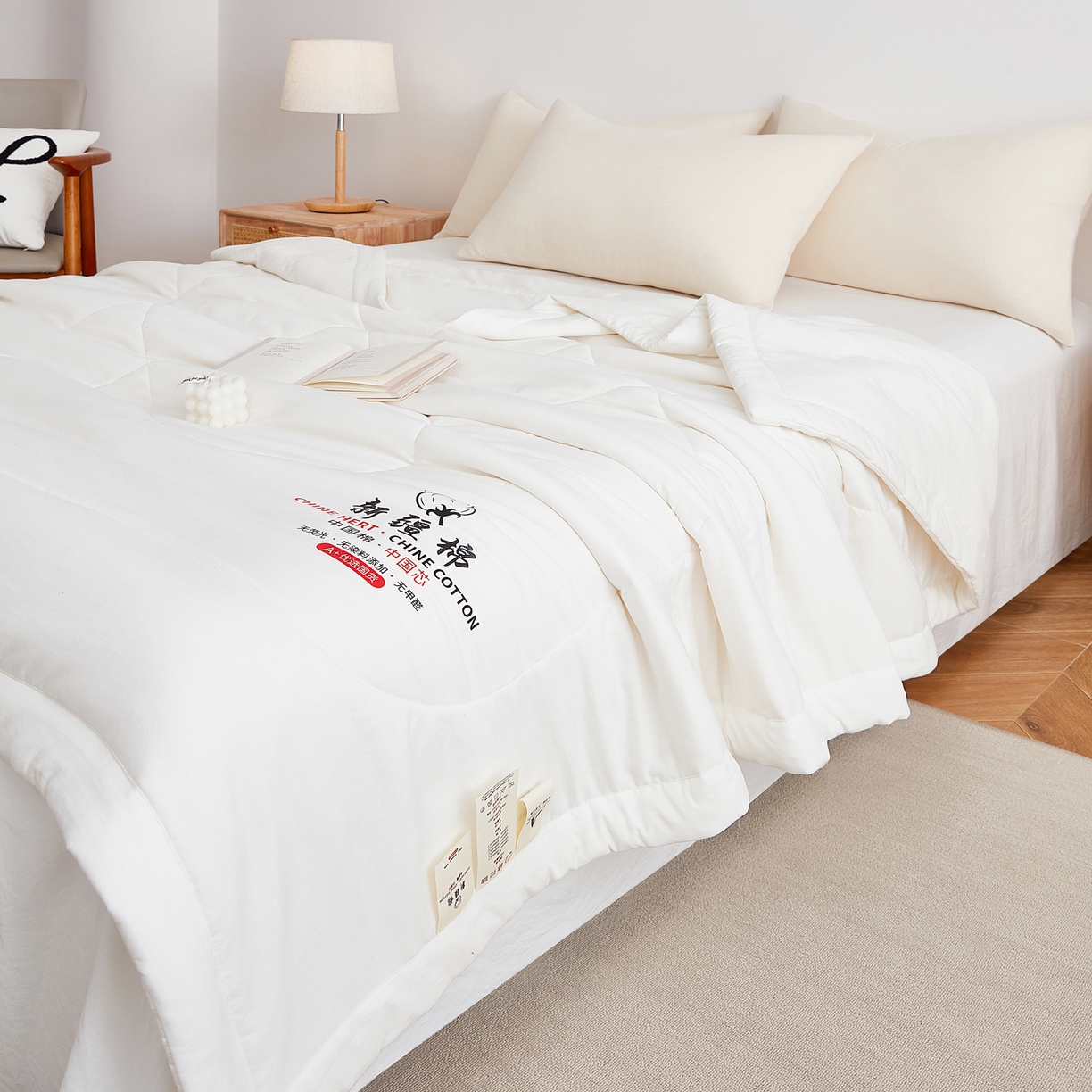 91家纺网 家纺一手货源 找家纺 尊妙被业 2026新款水洗棉棉花夏被100%新疆棉花被被子被芯填充包检测 浅云白