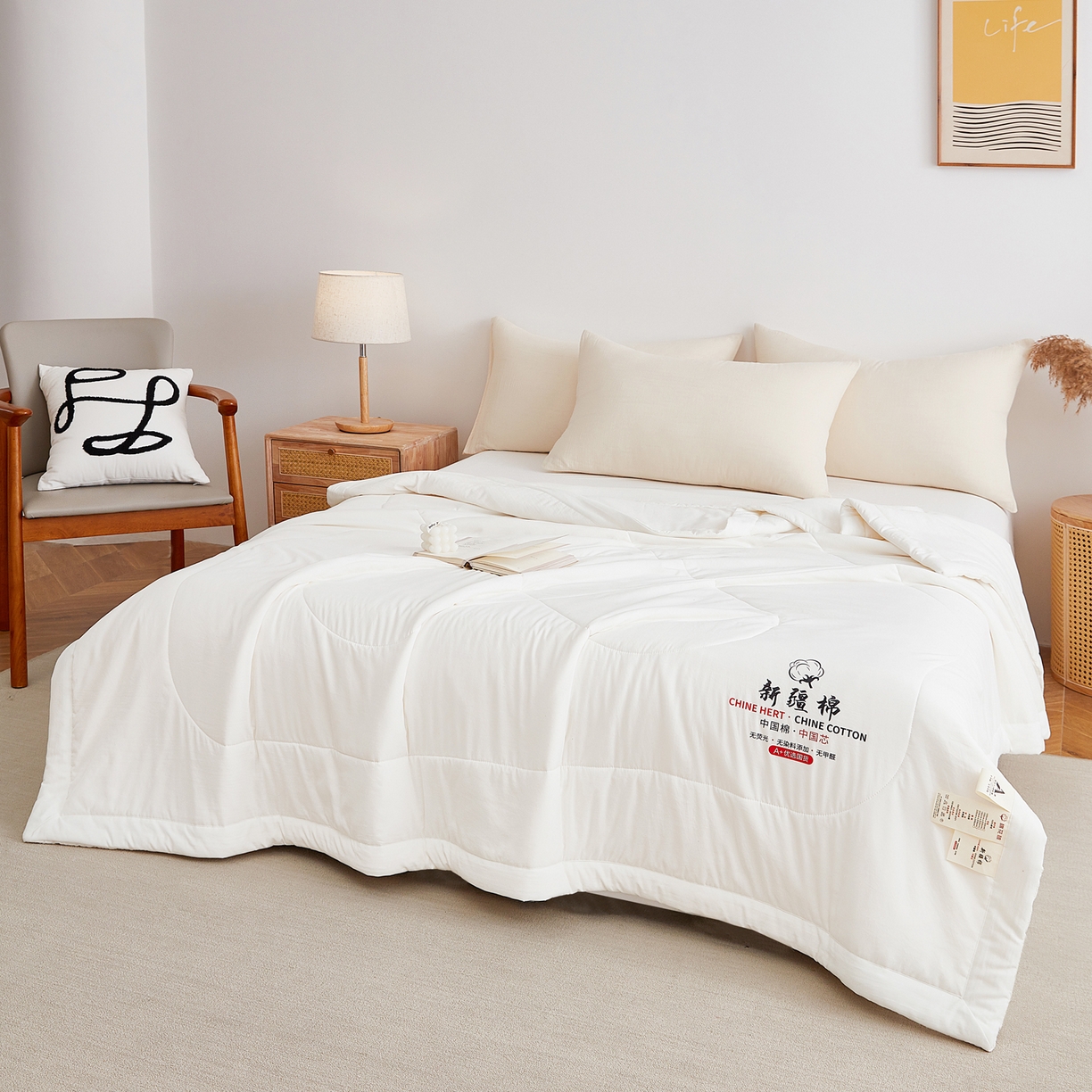 91家纺网 家纺一手货源 找家纺 尊妙被业 2026新款水洗棉棉花夏被100%新疆棉花被被子被芯填充包检测 浅云白