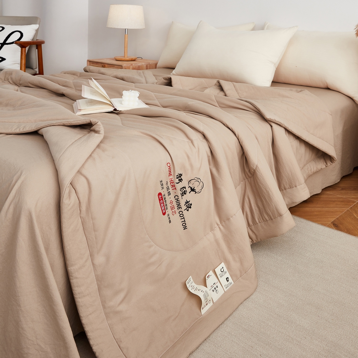 91家纺网 家纺一手货源 找家纺 尊妙被业 2026新款水洗棉棉花夏被100%新疆棉花被被子被芯填充包检测 可可棕